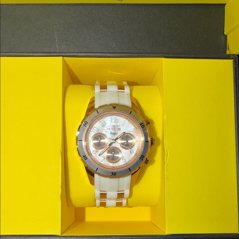 Invicta Angel Gold and White Chronograph Watch